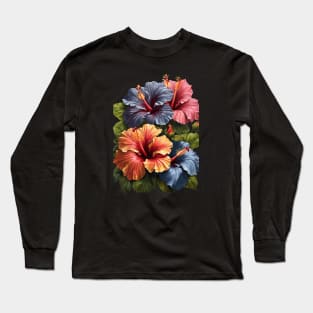 Fantasy Florals Hawaiian Hibiscus Vector Art Long Sleeve T-Shirt